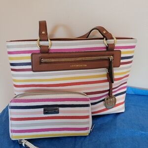 Liz Claiborne Colorful Striped Tote and Wallet